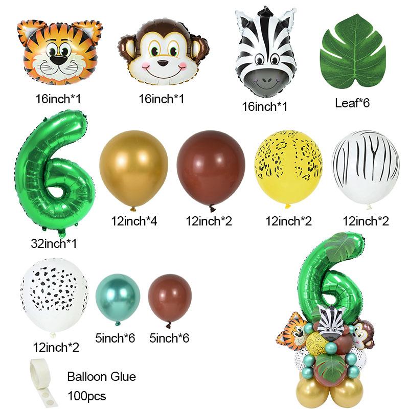 35pcs/set Jungle Safari Party Animal Digital Balloons Kids 1 2 3 4 5 6 7 8 Years Birthday Party Decoration Forest Party Supplies