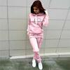 Women's Printed Thermal Suit Winter Hooded Sweatshirt Hoodie + Pants 2 Piece Set