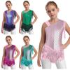 Girls Sparkling Sequins Fish Scale Leotard Bow Back Tassels Bodysuit Dance Competition Party Outfit
