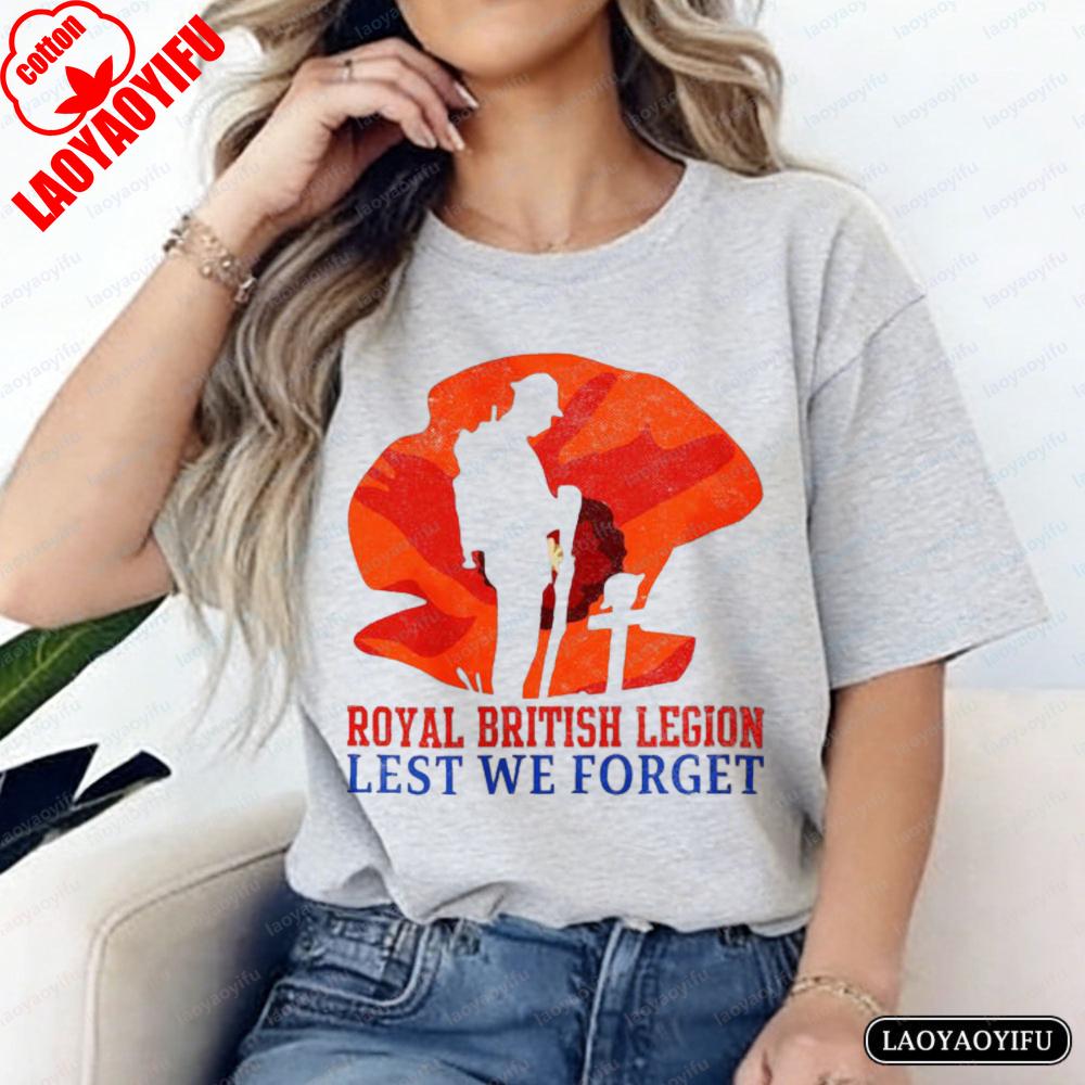Remembrance Day Tee Poppy Soldier  Printed Tshirt British Legion Casual Tops Vintage Classic Fashion Patriotic Women Clothes