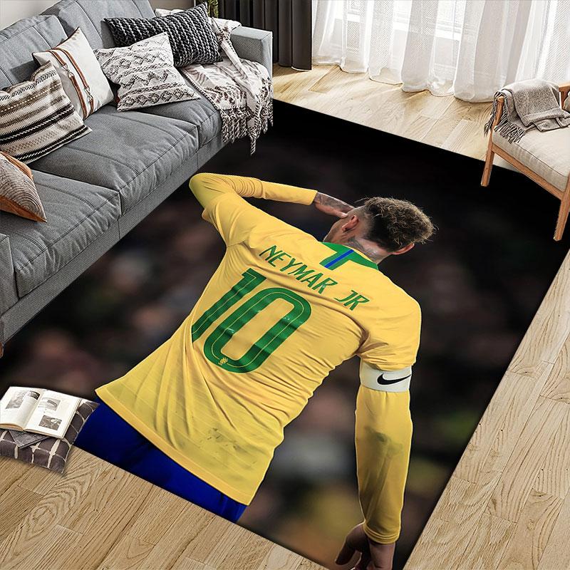 Neymar Jr Flannel Printed Carpet, Home Sofa Decoration for Living Room & Bedroom, Non‑Slip Play Flannel Floor Mat for Game Room