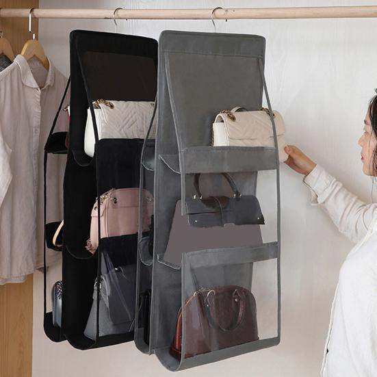 Bag Storage Bag Double-sided Transparent Visible 6/8 Pockets Great Load Bearing Handbag Purse Organizer Dust-Proof Wardrobe Closet Bag Hanging Holder
