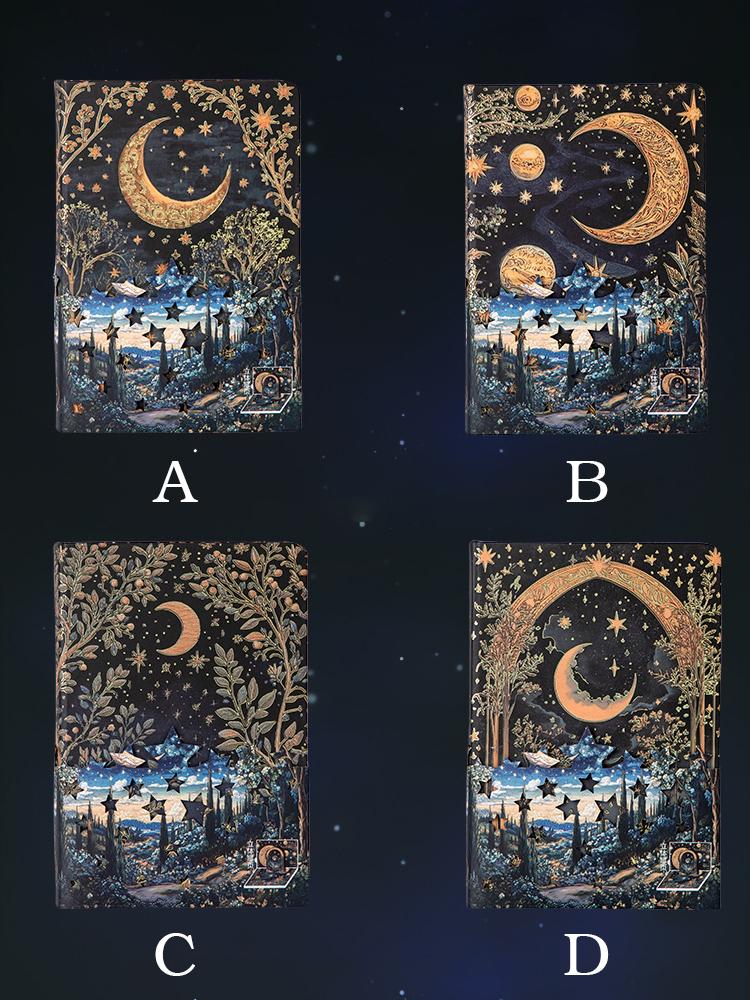 Vintage A5 Notebook Gothic European Style,Hot Stamping Moon Hardcover Cover,128 Sheets 100GSM,Full-Color Illustrated Notepad