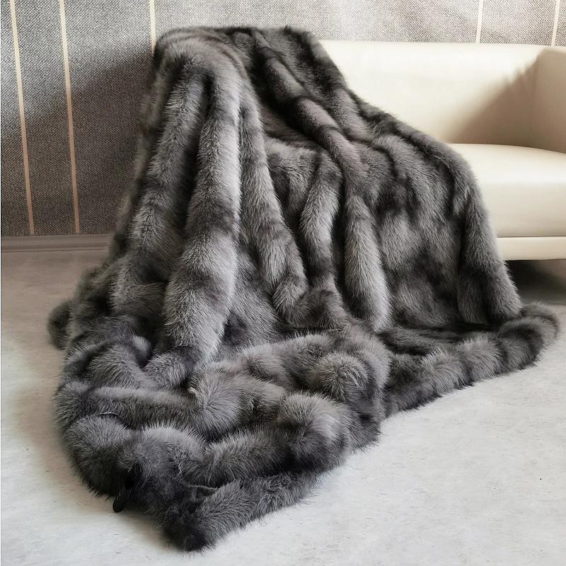 Soft Faux Fur Winter Blanket Double Layer Throw Blanket Rabbit Fur Plush Sofa Cover Bed Blankets for Christmas Home Decoration