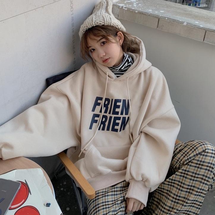 Oversized Korean Retro Hoodies Women Vintage Casual Hooded Sweatshirts Thicken Warm Velvet Top Harajuku Pullover Autumn