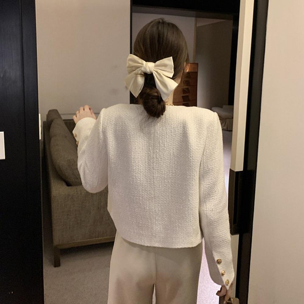 Приталенный твидовый укороченный жакет с длинным рукавом, элегантные короткие пальто, женская винтажная верхняя одежда, весна-осень