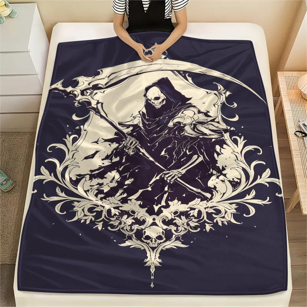 Death and Viking Warriors Print Flannel Blanket,High quality Comfortable for All Seasons,Home Decor,Warmth and Comfort,Perfect for Christmas Gifts