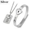 Модные парные комплекты ювелирных изделий для влюбленных из нержавеющей стали, браслеты с замком в виде сердца, ожерелье с подвеской в виде ключа, парный комплект