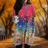 Новинка осени с принтом разноцветных пузырьков и больших размеров платье для женщин с круглым вырезом и длинными рукавами повседневные платья с карманами