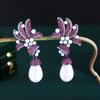 French Retro Elegant Pearl Leaf Court Style Earrings Slightly Inlaid Zircon Fringed Flower Premium Earrings