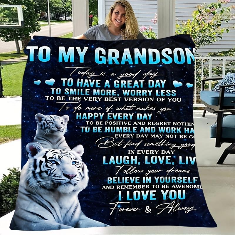 1pc Modern Comfortable Gift for My Beloved Grandson White Tiger Theme Pattern Printed Fleece Blanket, Fashionable, Soft, Warm, All-Season Mu