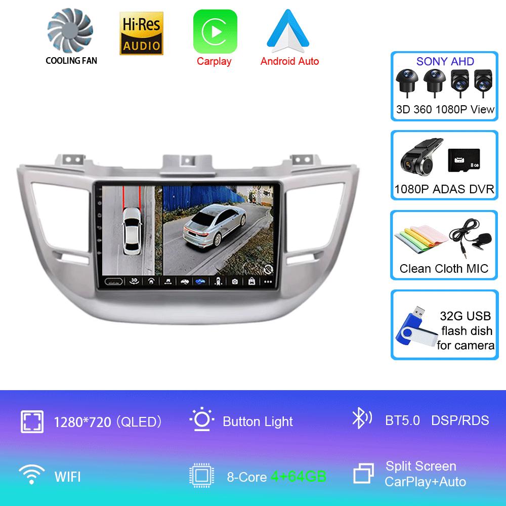 Автомагнитола Android 14 Carplay Для Hyundai Tucson IX35 3 2015 2016 2017 2018 2Din Мультимедийный Видеоплеер Навигация GPS Головное Устройство