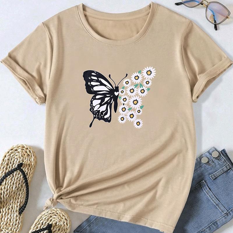 Fashion Women Animal Butterfly Print T Shirt Funny Casual O-neck Short Sleeves T-shirt Summer Female Tee Shirt