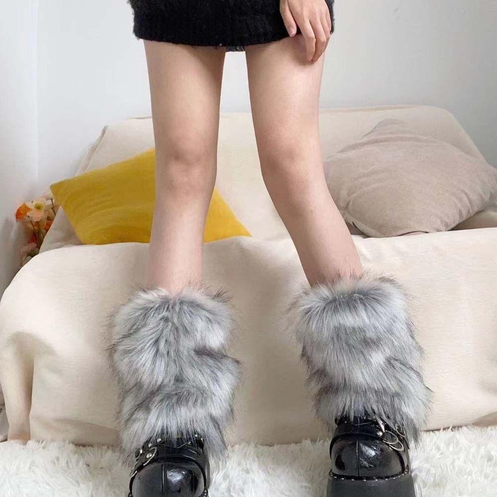 Thickened Women Fur Leg Warmers Imitation Wolf Fur Fur Knee Cover Y2K Fur Leg Warm Socks Lady