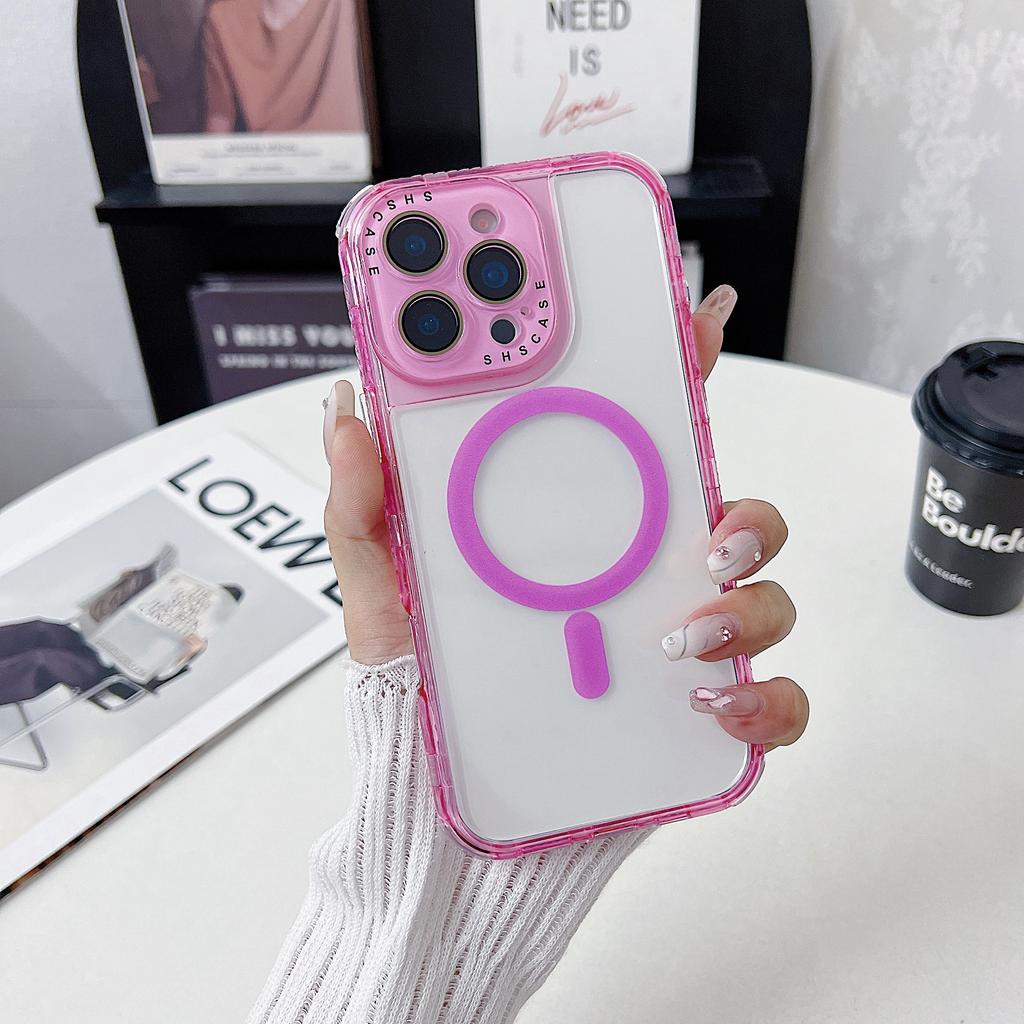 For iPhone 16 Pro Max Magnetic Case Clear Colorful Frame TPU + PC Phone Back Cover with Lens Film