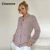 Cinemore Весенне-осенний женский свитер однотонный свободный повседневный открытый карман теплый базовый топ с длинными рукавами и круглым вырезом трикотажная карточка