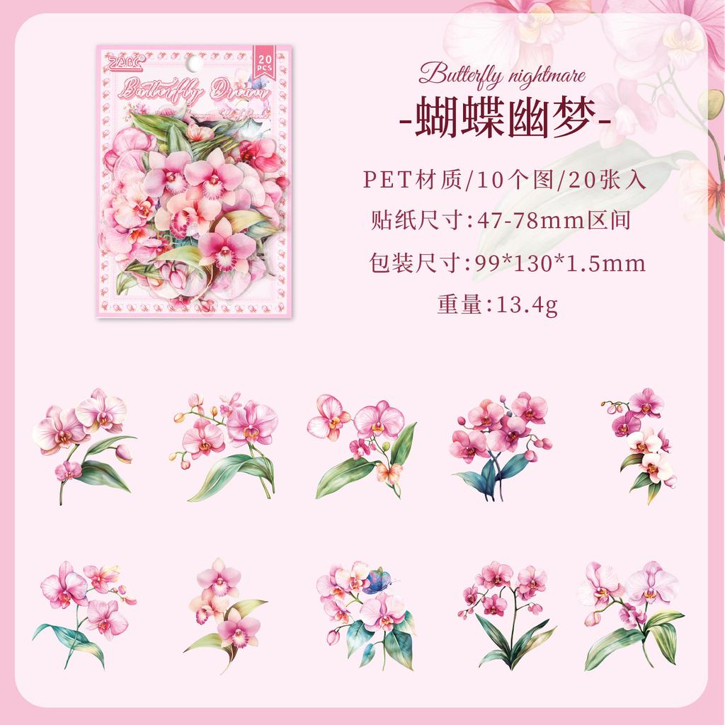 20pcs Pink Floral Stickers - Romantic Flower Decals for Journal & Scrapbooking