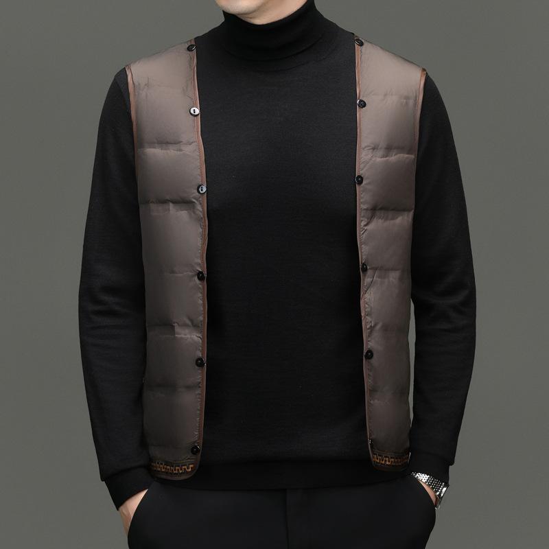 Double-sided Woolen Coat for Men In Winter Thick Suit Collar Plaid Coat Middle-aged Dad Removable Down Liner