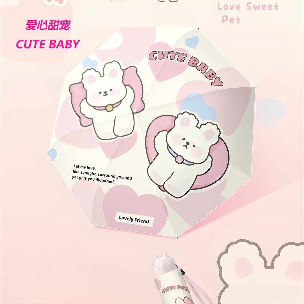 Creative Cartoon Cute Three-fold Eversion Umbrella Dual-purpose Sunscreen Umbrella Parasol Small Portable Women's Sun Umbrella