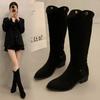 2025Vintage Women Knee High Boots Fashion Square Low Heel Shoes Concise Slip On Slim Long Botas De Mujer