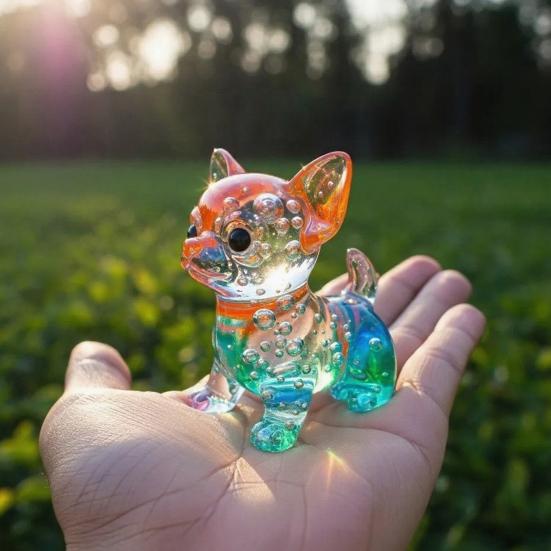 Юшэн Цветные Стеклянные Украшения Собаки Радужный Градиент Фигурки Щенков Декоративная Скульптура Собаки Подарок на Праздники Дни Рождения