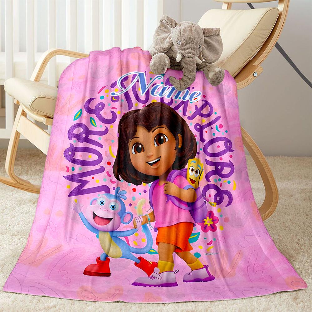 Dora Boots Adventure Customize Your Name Blanket Gift Personalized Blanket Durable Comfort Suitable for Livingroom Picnics Office Bed