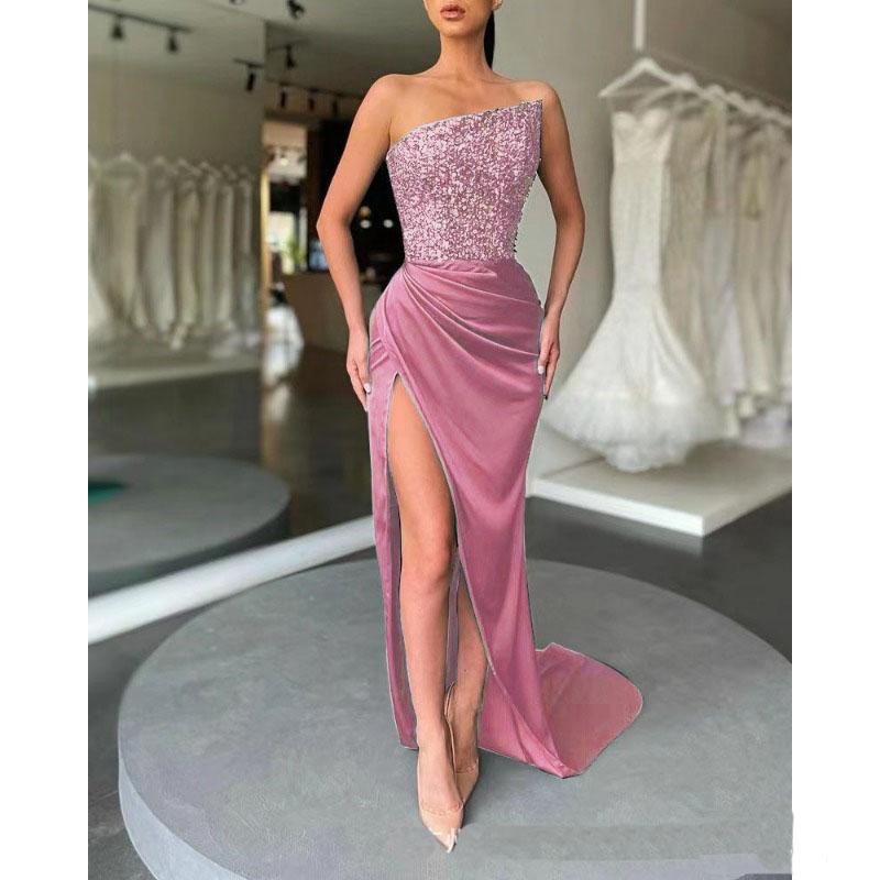Women's Dress Sequins Fairy Long Sleeveless Fashion One-piece Temperament Mid-length Evening Gowns