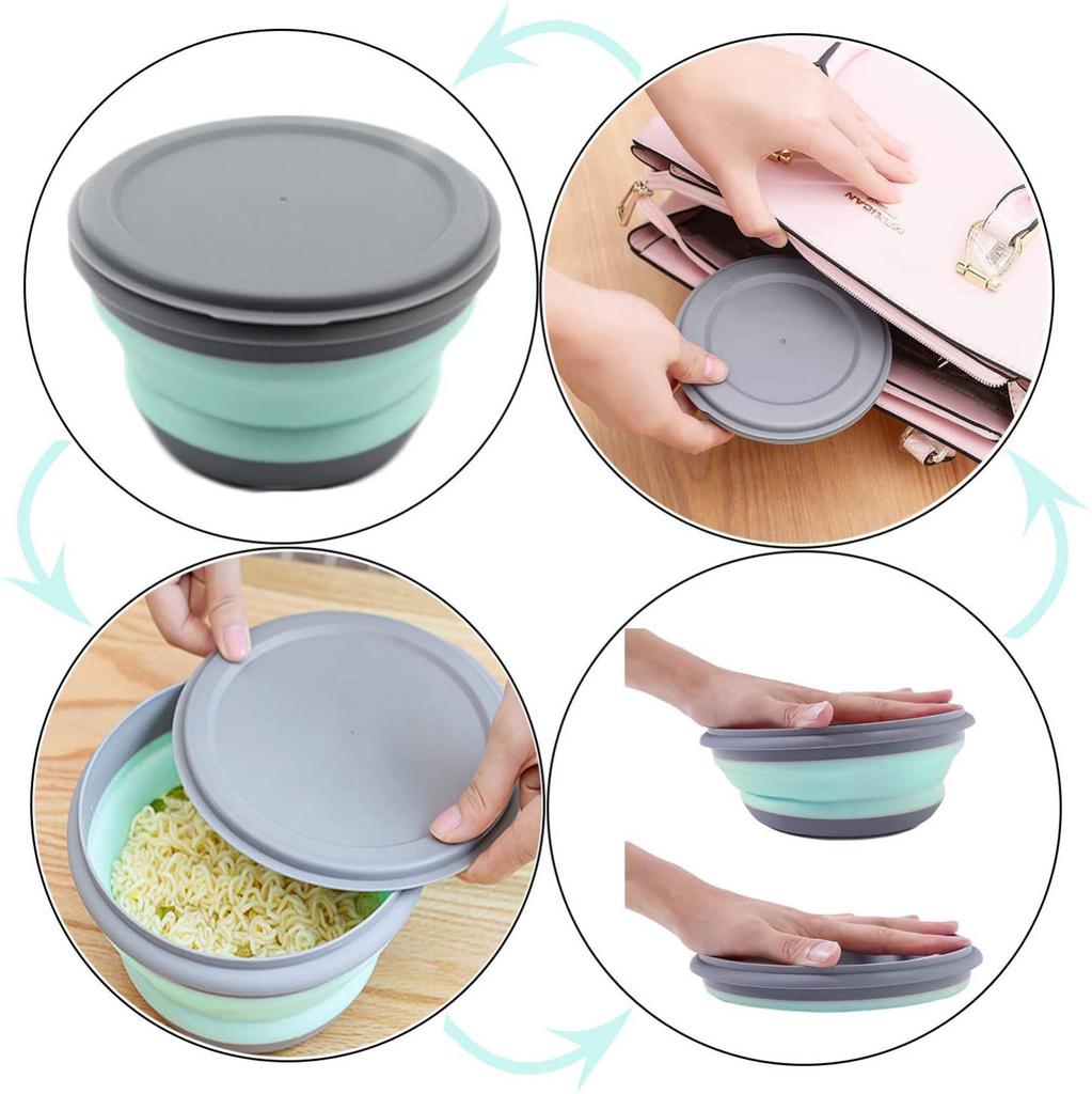 Портативная складная миска для кемпинга с крышками, силиконовая миска для кемпинга и путешествий, 3 шт., складные коробки для хранения еды для пеших прогулок, путешествий, кемпинга