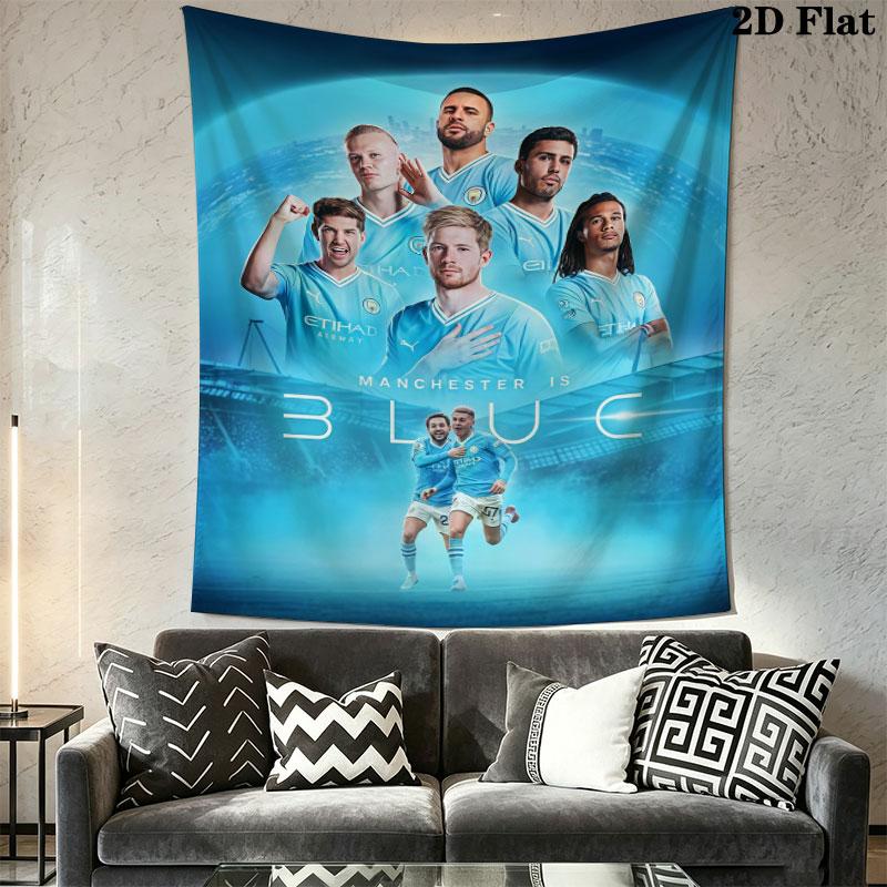 Forever MCFC BlueWall Hanging Printed Fabric Blanket Decorative Tapestries for Bedroom Living Room Home Decor