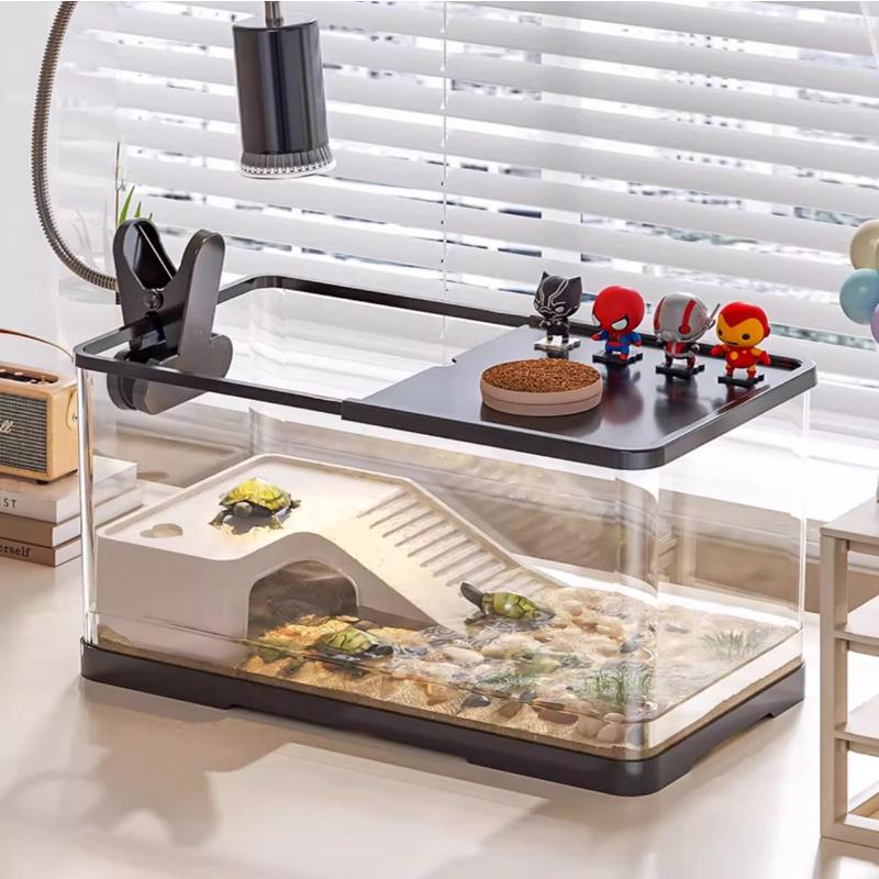 Pet Turtle Tank with Basking Platform Desktop Aquarium for Small Turtles Home Ecological Habitat Terrarium Living Room Decor