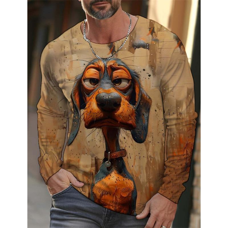 Модная мужская футболка с 3D-принтом с рисунком животного тигра волка, осенняя новинка, мужская футболка с длинными рукавами, повседневный пуловер оверсайз, топы