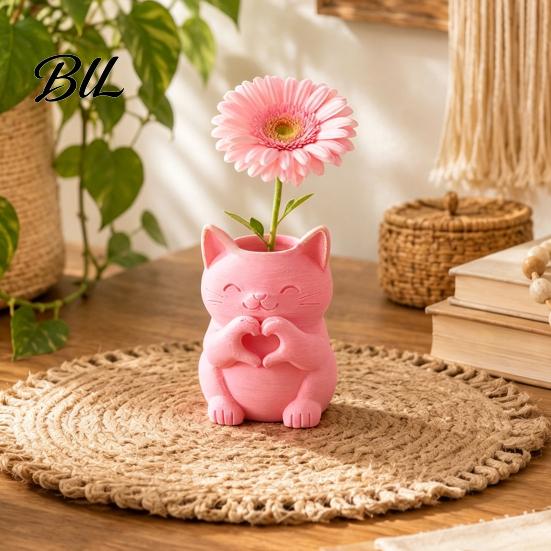 Креативные подарки на новоселье 3D-печатная ваза-кошка, милая, улыбающаяся, с сердцем?Держатель для цветов в виде жеста руки, Настольный декор в виде животного,