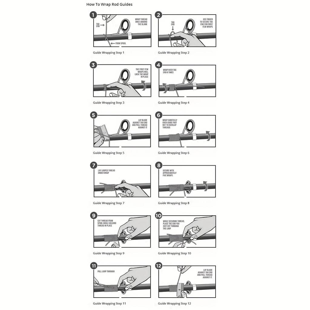 2 катушки для удочки, металлическая нить, направляющее кольцо, фиксирующая леска, нейлоновые волокна, джиг-крючок, связывающий стержень, ремонтная леска