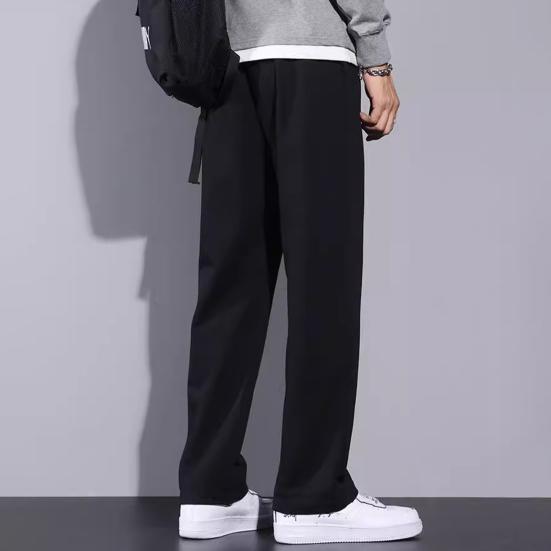 Мужские брюки весна-осень с боковыми карманами, эластичным поясом на шнурке, широкие штанины