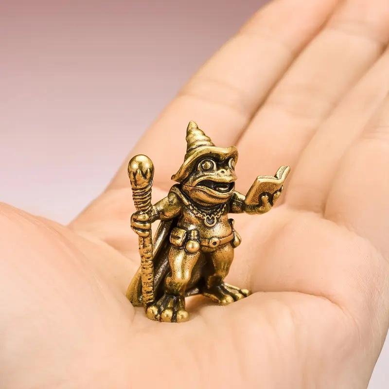 Vintage Brass Frog Wizard Statue Frog Holding A Magic Wand Ornament Small Animal Figurines Home Office Decoration Car Ornaments