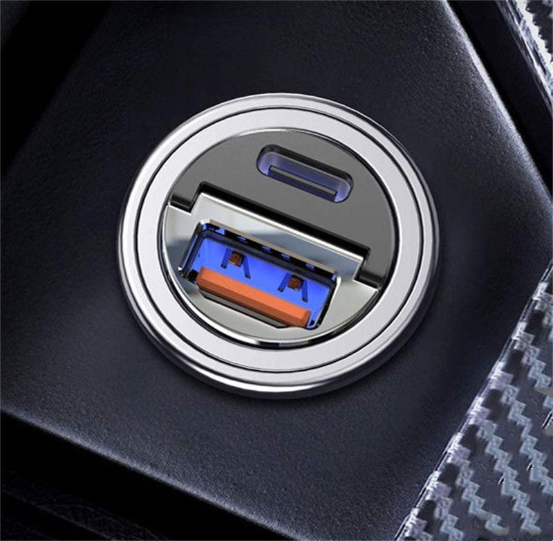 Мини Двойное USB Type-C PD Автомобильное Зарядное Устройство Адаптер Быстрой Зарядки Аксессуары Отделка 30 Вт