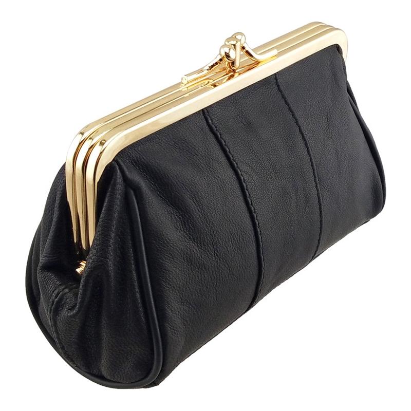 New Fashion Women Wallet Genuine Leather Coin Purse Female Coin Wallet Lady Change Handbag Metal Bar Opening Wallet