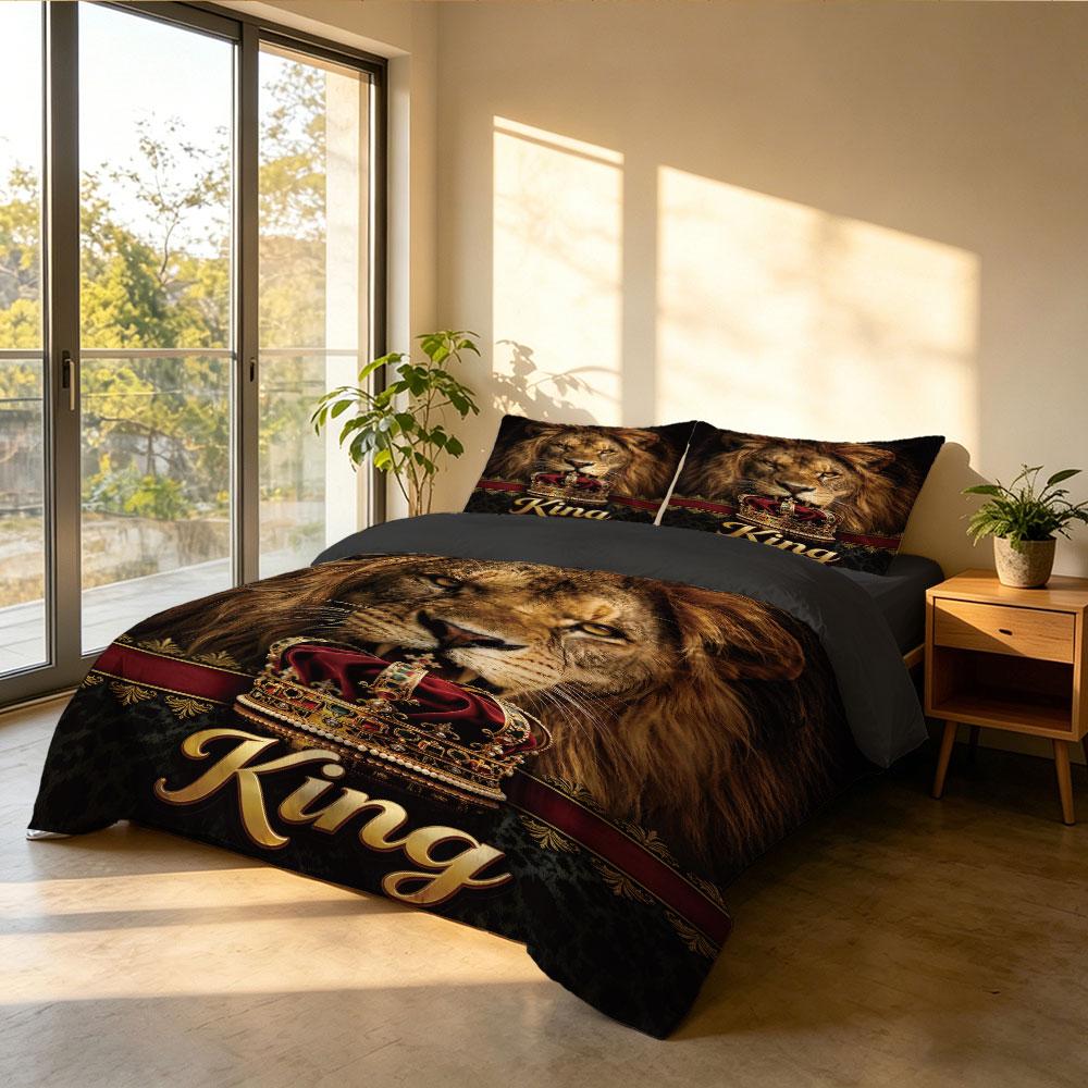 3PCS Crown Lion "King" Bedding Set, Coreless, Soft, Machine-Washable, and Decorative Bedding Products