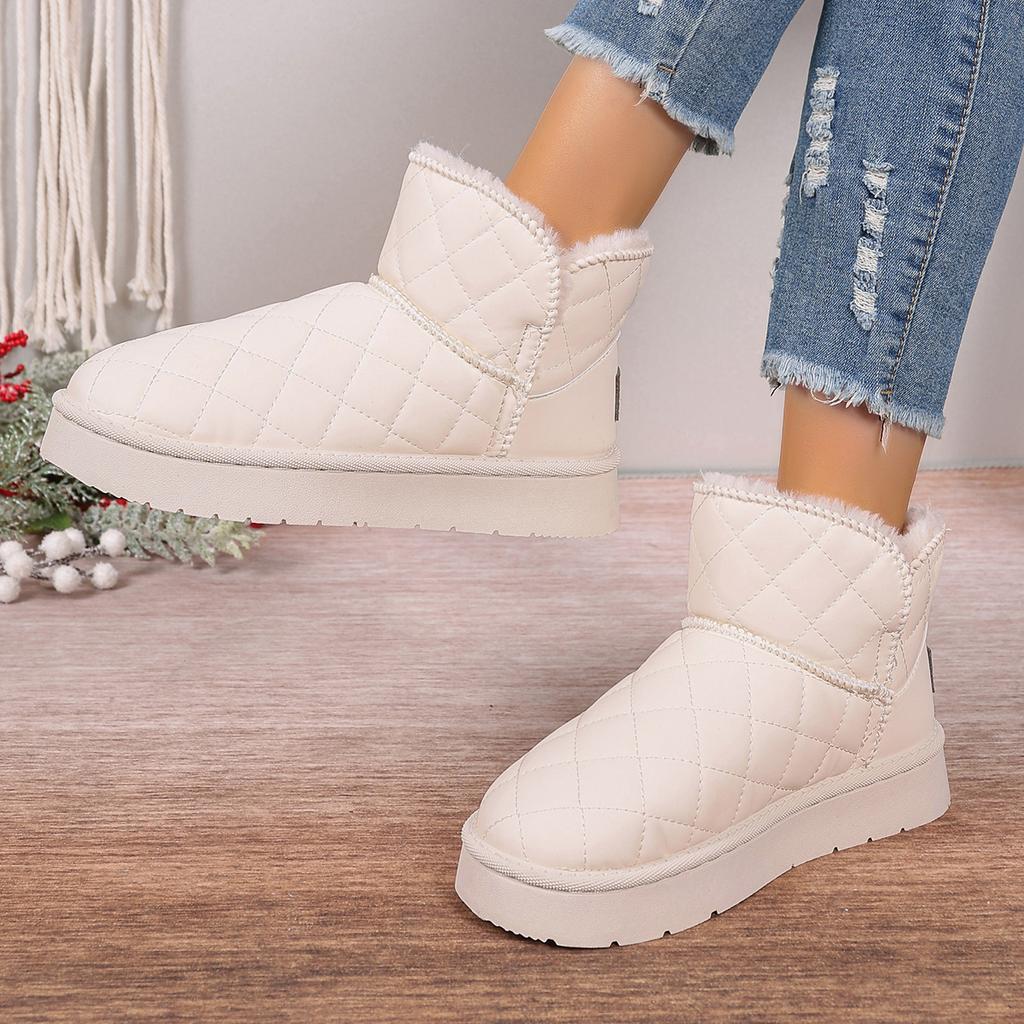 Модные женские зимние ботинки, теплые, плюшевые, без застежек, однотонные, с круглым носком, модные женские ботильоны, женская зимняя удобная обувь, размер 36-41