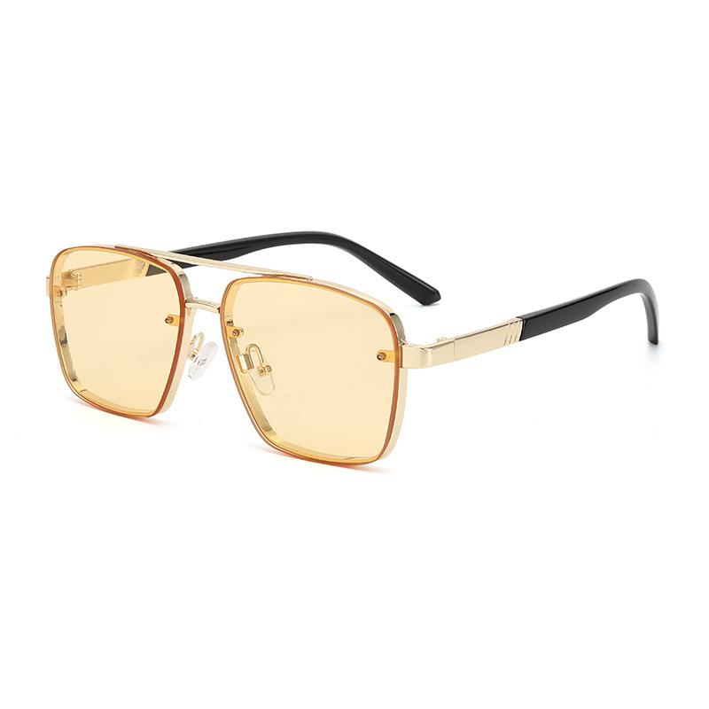 New retro metal large square sunglasses, European and American trend marine sunglasses, fashion double beam sunglasses