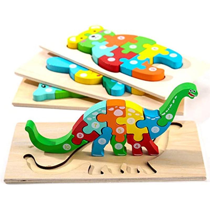 Montessori Wooden Toddler Puzzles for Kids Montessori Toys for Toddlers 2 3 4 5 Years Old Top 3D Puzzle Educational Dinosaur Toy