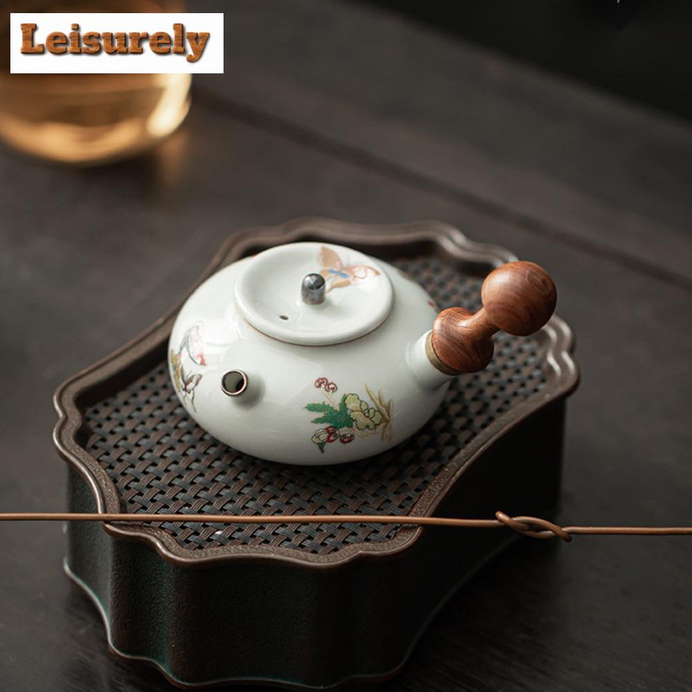 100ml Antique Love of Butterfly Wooden Side Handle Teapot Literati Tea Maker Hand Held Sketch Pot Kettle for Infusion Collection
