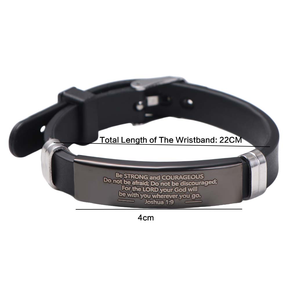 Black Stainless Steel Bible Verse Bracelet Silicone Material Inspirational Bracelet Daily Wear