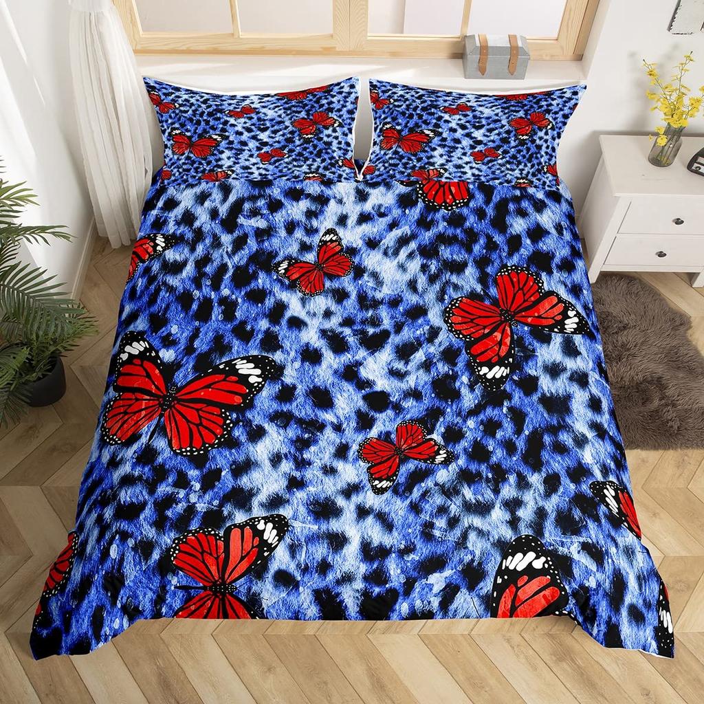 Комплект постельного белья с принтом гепарда King Queen, пододеяльник с бабочками, покрывало из меха животных, покрывало из полиэстера с принтом джунглей и дикой природы