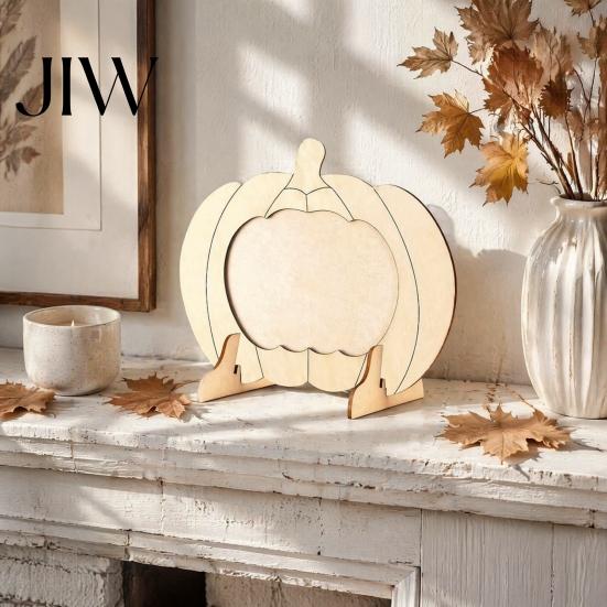 Handmade Photo Holder Wooden Pumpkin Frame, Halloween Thanksgiving DIY Paintable Craft for Kids, Blank Picture Frame Wood Holder, Fall Harvest