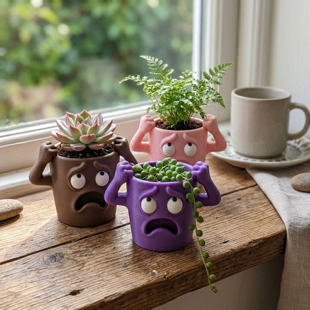 Humorous Face Funny Face Succulent Planter Quirky Face Desktop Flower Pot Desk Room Decor