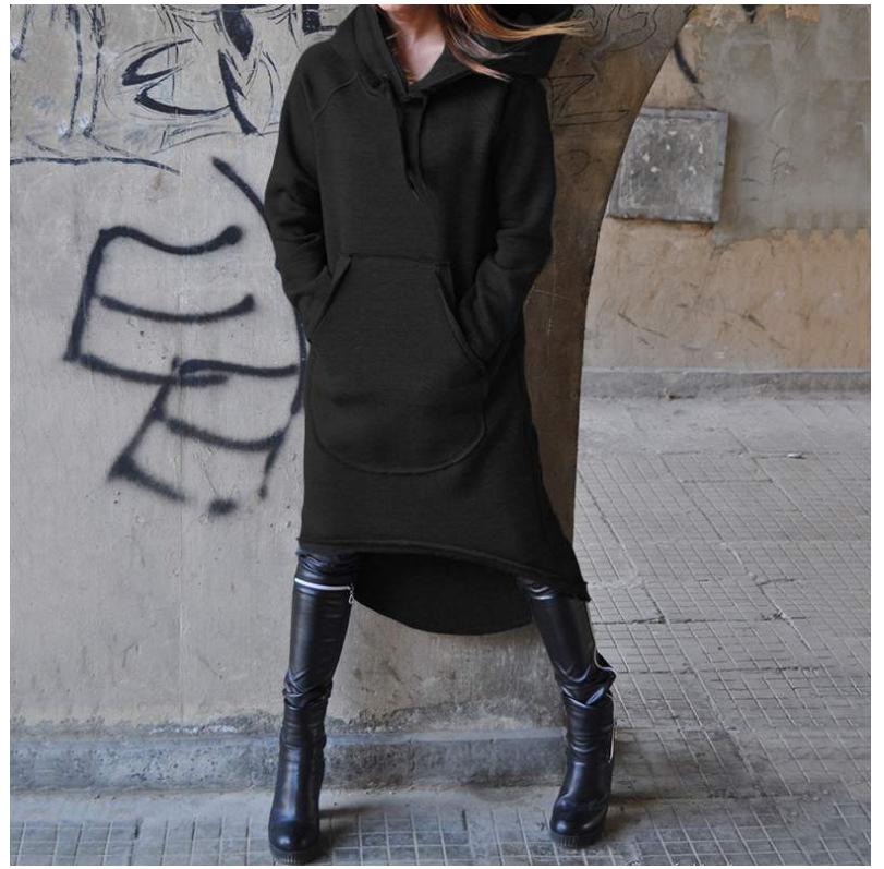 Осенне-зимняя женская куртка больших размеров с капюшоном и асимметричным кроем, длинная толстовка