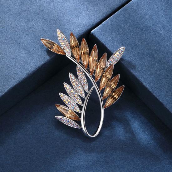 Elegant Leaves Shape Brooch Sparking Faux Crystal Rhinestone Inlaid Pin Suit Lapel Dress Badge Outfit Accessories