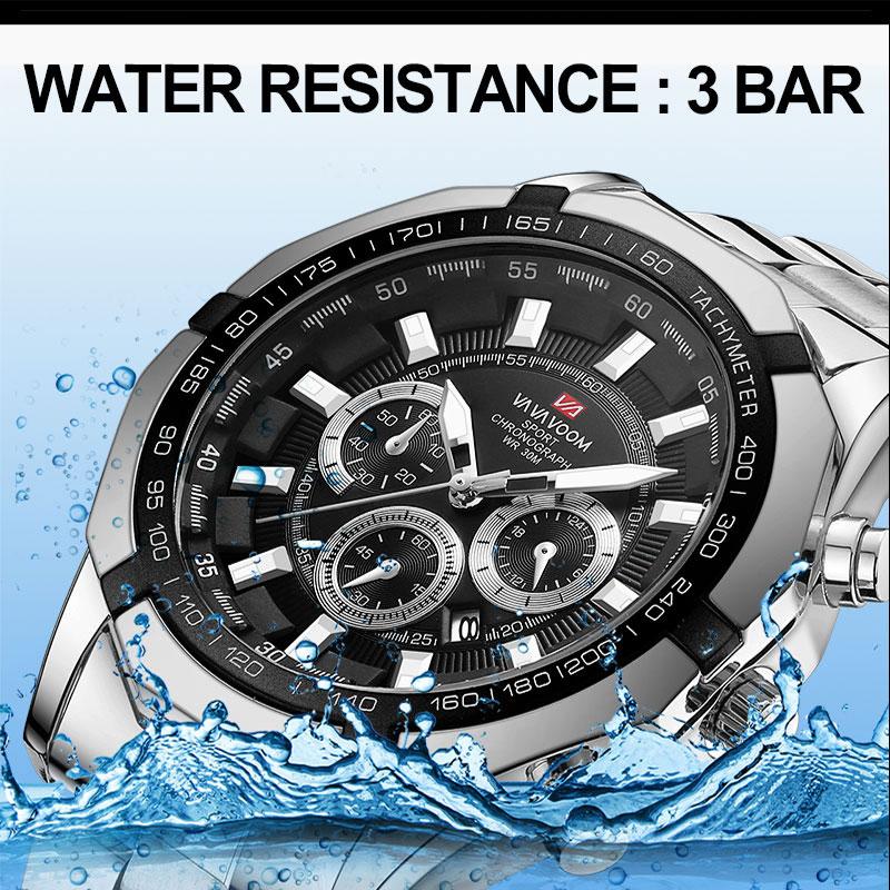 VA VA VOOM Кварцевые часы Студенческий календарь Мужские водонепроницаемые часы с ремешком из нержавеющей стали 24 часа в сутки Часы с хронографом