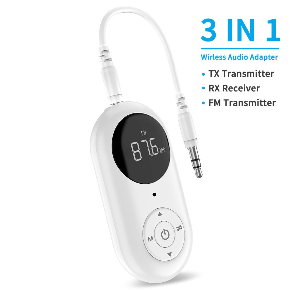 3-в-1 Bluetooth 5.3 приемник передатчик FM беспроводной аудиоадаптер 3,5 мм AUX с микрофоном HD Handsfree звонки для автомобильного комплекта динамиков